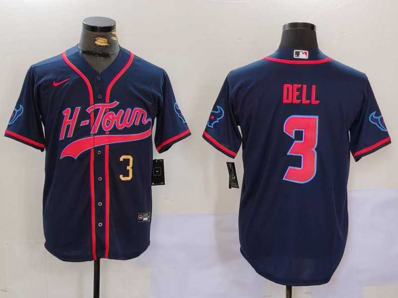 Mens Houston Texans #3 Tank Dell Navy With Patch Cool Base Stitched Baseball Jerseys